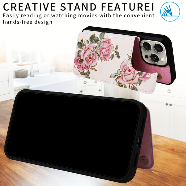 Phone Case - (2D)Phone Case - Wallet Case for Iphone 17 Promax/Pro/ Air, 16 Plus, 15, 14 Pro Max, 13, 12, 11And Galaxy.Featuring a Floral Design, a Back Flip Folio Made of Faux Leather, Designed for Women And Girls