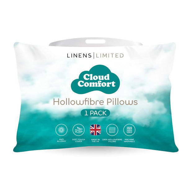 Linens Limited Soft Pillows, Made in the UK, Cloud Comfort, Soft and Firm with Orthopedic Support, Non-Allergenic Polycotton Polyester Hollowfibre, Machine Washable
