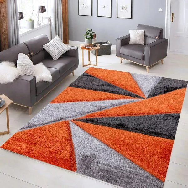 Luxury Soft Shaggy Area Rug – Modern Non-Shedding Geometric Triangles Design, High-Pile Plush Living Room Carpets, Large Thick Rug for Bedroom, Kitchen, Lounge & Home Décor – Contemporary Floor Rug & Mats