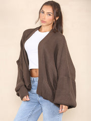 KatchMe Women's Commuter Versatile Balloon Sleeve Knit Short Cardigan ，Casual Knitwear for Lady, Plain Open-Front Side Pocket Womenswear