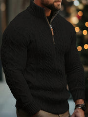 2025 Winter American Stand-Up Collar Half-Zip Knit Aran Sweater Mr. Pony Knitwear Pullover Card