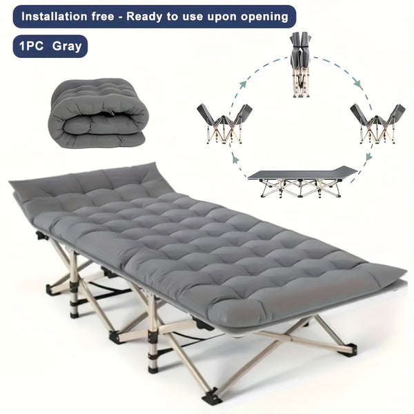 Folding Bed Portable Folding Camping Bed For Adults, Weight Capacity 199.58kg, With Mattress And Side Pocket - Lightweight And Sturdy Frame, Fishing Bed, Suitable For Camping, Home, Office, Travel, Picnic, Family Bed, Compact Design, Large Capacity