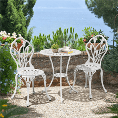 Costoffs 3pcs Patio Bistro Table Set with Umbrella Hole Outdoor Furniture Antique Aluminium Chair Rose Vine Dining Set for Garden Backyard Porch Balcony Lawn Pool