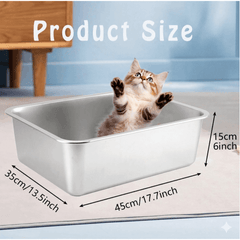 Sorvian Stainless Steel Cat Litter Box, Anti-Odor Metal Litter Pan, Non-Stick High Sided Pet Toilet, Durable & Easy Clean (17.7 x 13.8 x 6 in)