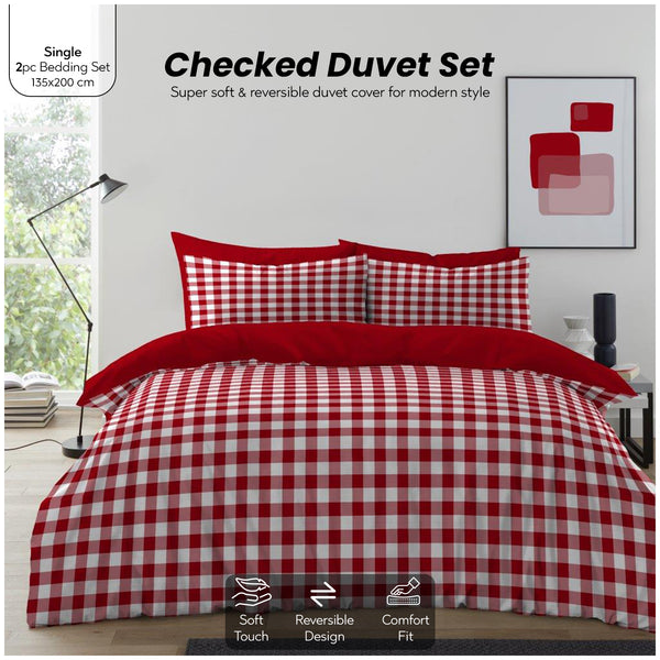 Gingham Moor Check Duvet Cover Set | Plain Reversible Microfibre Quilt Bedding with a Soft Lightweight Feel and Stylish Check Design | Ultra-Soft Matching Pillowcases for Everyday Bedroom Comfort | Available in Single, Double, King Sizes | Fast Dispatch f