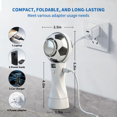 Portable Football Design Handheld Fan, USB Rechargeable Mini Fan, High-Velocity Portable USB Cooling Fan with Digital Display, Mini Soccer Desk Fan for Sports & Travel