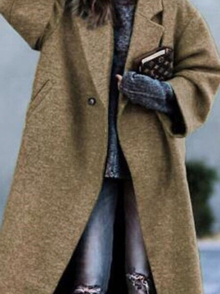 Women'S Elegant Long Winter Coat with Plush Collar - Solid Color Warm Winter Coat, Soft Faux-Fur Trim, Structured Fit & Smooth Texture, Cozy Outerwear for Fall and Winter 2025, Casual to Formal Outfits (, Brown, Grey, Navy
