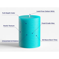 3pcs Turquoise Pillar Candles Set - Unscented Smokeless Wick, 7.5cm x 10cm (3