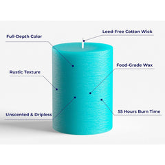 3pcs Turquoise Pillar Candles Set - Unscented Smokeless Wick, 7.5cm x 10cm (3