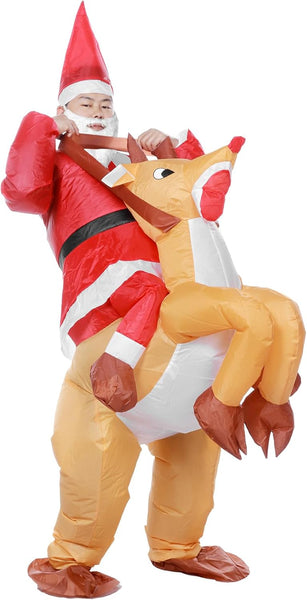 Santa Funny Adult Inflatable Costume Party Costume Santa Ride on Elk Reindeer Suit Xmas Carnival Halloween Party Costume Prop for Adult