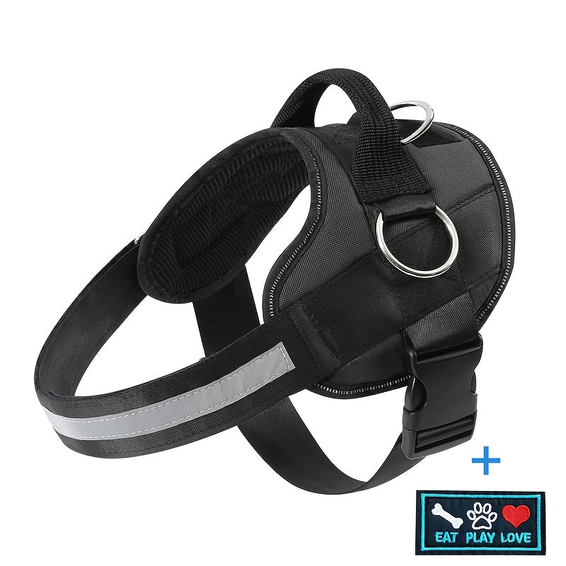 Adjustable Dog Harness for Small & Large Dogs - Reflective Nylon Vest with Striped Design, D-Ring Leash Attachment, and 