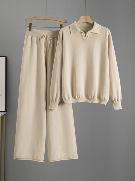 Directional Elegant New Fashion Casual Suit Pants Women'S Loose Sweater Wide Leg Pants Long Trousers Two-Piece Set