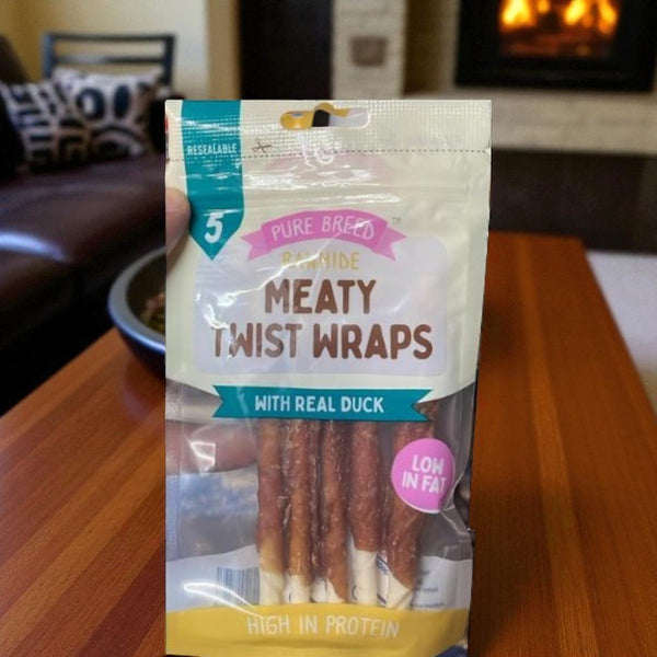 Real Duck Wrapped Rawhide Twists Dog Treats – High Protein, Low Fat Chews for Training, Dental Care & Healthy Rewards