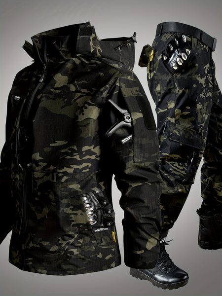 Men'S Outdoor Camouflage Jacket And Pants Set. Long Trousers, Cargo Pants for Men, Suitable for Spring And Autumn. Features Multiple Pockets, Zipper, And Mesh Fabric. Ideal for Fishing And Hiking