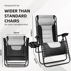 Alivio Set of 2 Extra Wide Zero Gravity Chair With Padded Cushion Folding Sun Lounger Recliner