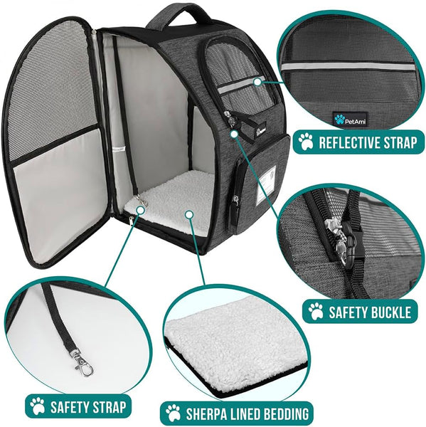 Petami Dog Backpack Carrier for Small Large Cat, Pet, Puppies, Ventilated Pet Hiking Backpack Travel Bag, Airline Approved Cat Backpack Carrier, Safety Back Support, Camping Biking Dog Bag, Charcoal