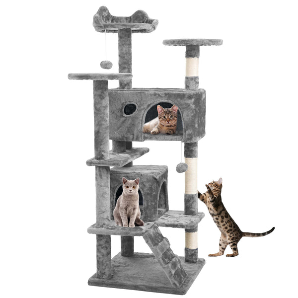 138 cm Cat Tree Tower – Multi-Level Cats Activity Centre with Scratching Posts, Condos, Ladder & Platforms – Indoor Cat Climbing House for Play, Rest & Fun