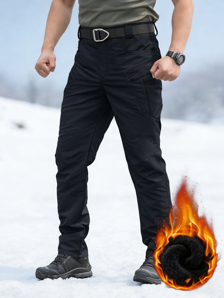 Men's -Lined Tactical Cargo Pants for Winter, New Multi-Functional Pockets, Softshell Stretch Warm Fabric, Windproof, Durable, Tear-Resistant, Suitable for Middle-Aged and Elderly, Outdoor Hiking, Travel, Snowy Weather, No Belt