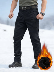 Men's -Lined Tactical Cargo Pants for Winter, New Multi-Functional Pockets, Softshell Stretch Warm Fabric, Windproof, Durable, Tear-Resistant, Suitable for Middle-Aged and Elderly, Outdoor Hiking, Travel, Snowy Weather, No Belt