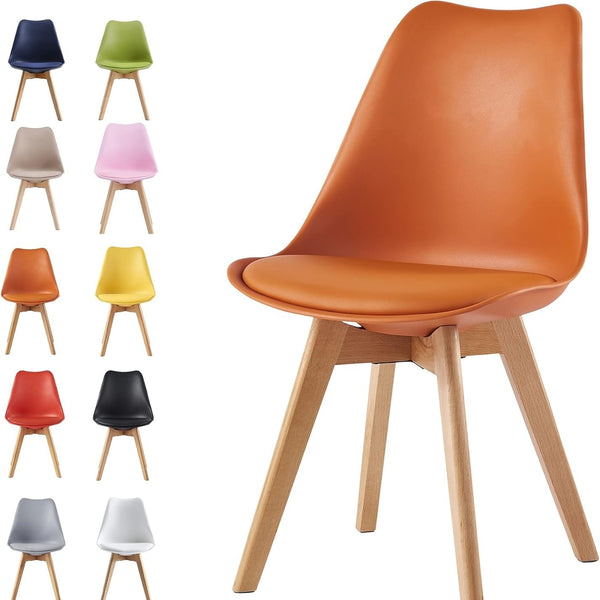 mcc direct 1Pcs Dining Chair Wooden Legs Soft Cushion Pad Stylish DELUXE Retro Lounge Dining Office EVA