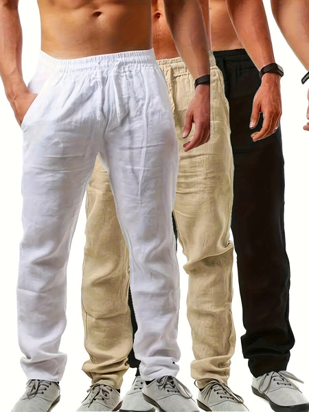 3pcs Solid Pants for Men, Trendy Casual Trousers for Males