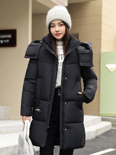 Sophisticated Winter Coat for Women Featuring a Hood And a Full Zipper, Perfect for Chilly Days. This Long-Sleeve Jacket Offers a Tailored Fit And Is Suitable for Both Outdoor And Everyday Travel. Dry Clean Only, Made with High-Quality Materials