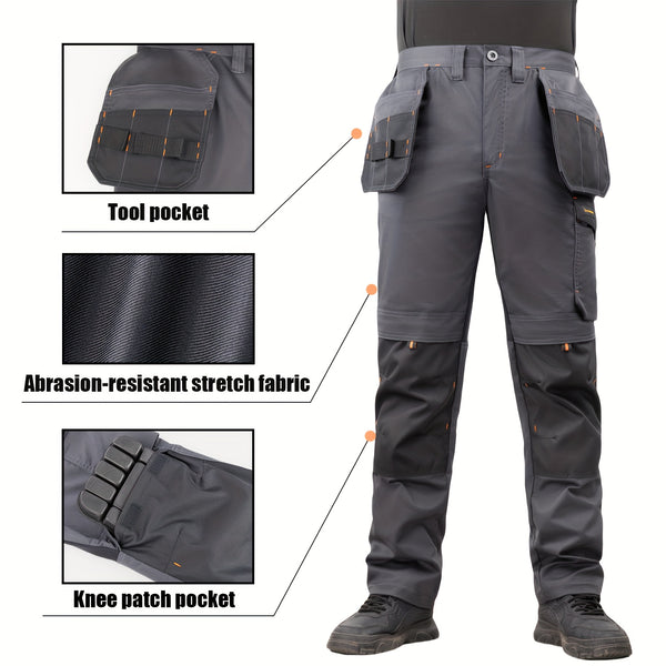 Men's Elastic Cargo Pants with Multiple Pockets, All-Season Style, 1pc