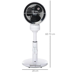 9'' Air Circulator Fan 3 Speed 3 Mode, 70 Oscillation 90 Vertical Tilt, Height Adjustable, Remote Controller, for Living Room, Bedroom, Office, Black and White