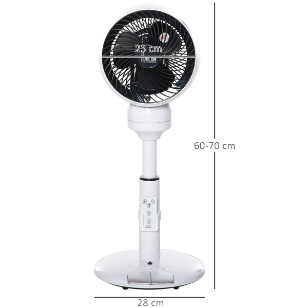 9'' Air Circulator Fan 3 Speed 3 Mode, 70 Oscillation 90 Vertical Tilt, Height Adjustable, Remote Controller, for Living Room, Bedroom, Office, Black and White