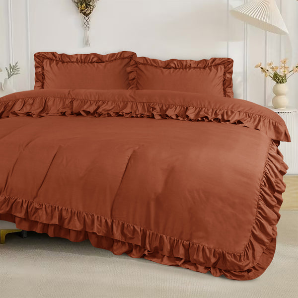 3-Piece Ruffle Frilled Duvet Cover Set – Soft, Comfortable Bedding with Pillowcases, Button Closure, Elegant Layered Design