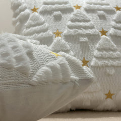 1/2pcs 3D White Christmas Tree Throw Pillow Cover - Quilted Plush Nordic Minimalist Luxury Decorative Cushion Cover with Zipper Closure, Soft Plush Fabric & 3D Tree Design for Sofa, Bed, Living Room - Machine Washable Winter Home Decor