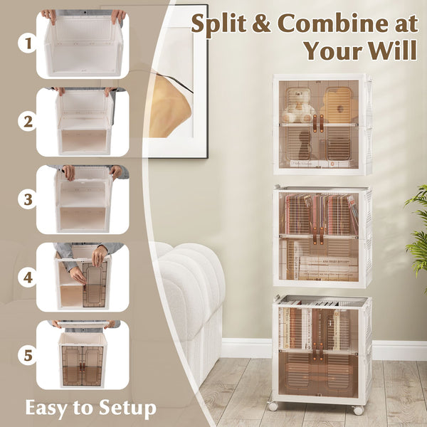 GOFLAME 6-Cube Stackable Storage Bins 115L Shoes Boxes w/ Doors-White