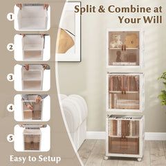 GOFLAME 6-Cube Stackable Storage Bins 115L Shoes Boxes w/ Doors-White