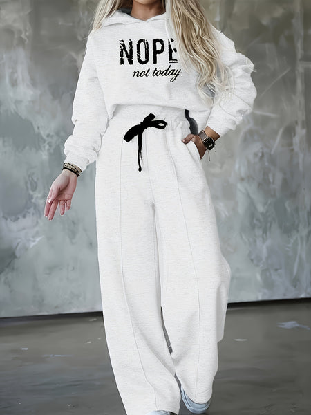 Women'S Two-Piece Casual Outfit, Featuring a Warm Hooded Sweatshirt with Letter Patterns