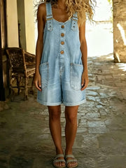 Women'S Denim Overall Shorts Retro Workwear Style Casual Jumpsuit Adjustable Strap Overalls Large Pocket Design Summer Versatile Temperament Pants