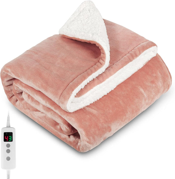 PROALLER Heated Blanket Electric Throw 160X130Cm, 10 Levels &1-9H Timer Auto-Off, Machine Washable, Soft Flannel Sherpa Full Body Warming, Sofa Bed Office Use, Heating Blanket -