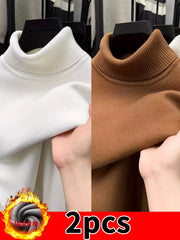 [2-Pack] Autumn/Winter -Lined Thermal High-Neck Sweater, Black and White Solid Color Base Layer Knit Top, Thickened Pullover, Suitable for Outings and Travel