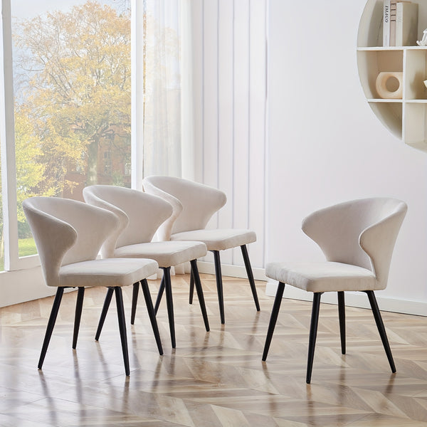 Set of 2 or 4 Corduroy Upholstered Dining Chairs - Modern Padded Seats with Black Metal Legs, Scandinavian Rustic Chairs Suitable for Kitchen, Restaurant, Cafe - - Fabric &