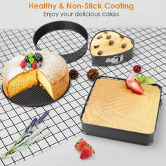 6pcs Cake Pan Set- Square/ Round/ Heart Baking Cake Mould, Carbon Steel Baking Mold with Removable Bottom, Non- Stick Pan, Baking Tools| Kitchen Accessories| Home Kitchenware