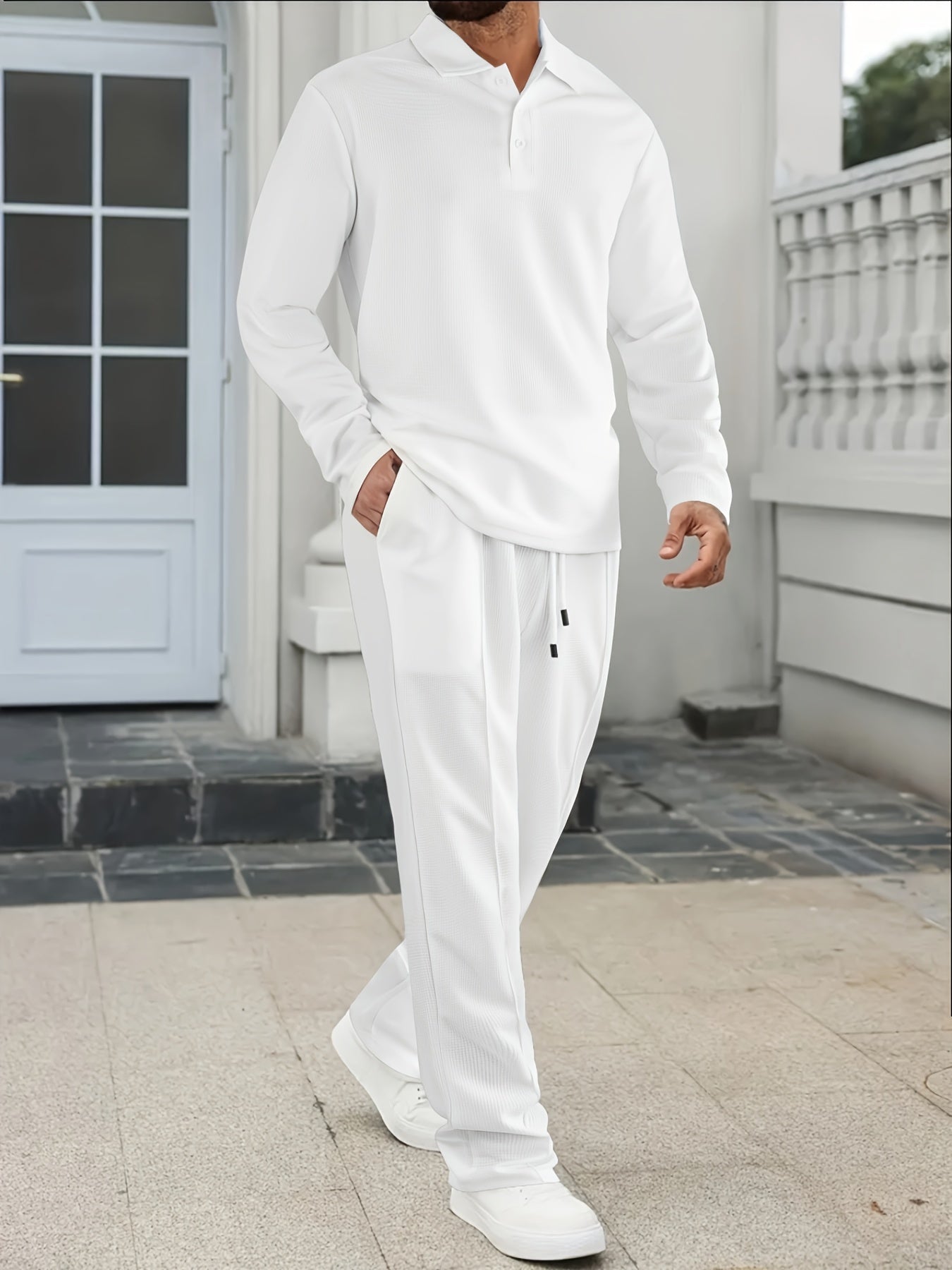 Men's 2pcs Set: Long-Sleeve Shirt and Drawstring Pants - Clean, Comfortable, Breathable