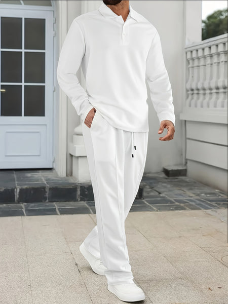Men's 2pcs Set: Long-Sleeve Shirt and Drawstring Pants - Clean, Comfortable, Breathable