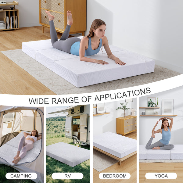 10cm/15cm Thick Folding Memory Foam Mattress Topper & Travel Bed - Single/Small Double/Double/King Size Bed in a Box, Removable Cover, Medium-Firm, Portable Foldable Mattress for, Camping, Guest Room (No Wood, Durable