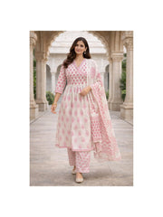 TeamWear* Women's Cotton Printed Kurta With Palazzo & Dupatta Set