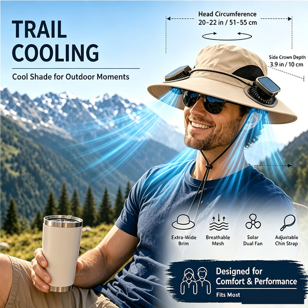 Fan Hat for Men And Women, Solar Wide Brim Sun Hat with Dual Cooling Fans, Adjustable Airflow Outdoor Hat for Summer Travel, Gardening, Hiking, Camping And Yard Work