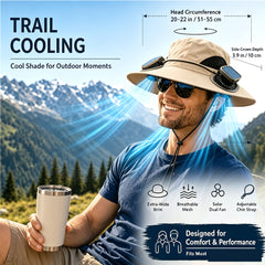Fan Hat for Men And Women, Solar Wide Brim Sun Hat with Dual Cooling Fans, Adjustable Airflow Outdoor Hat for Summer Travel, Gardening, Hiking, Camping And Yard Work