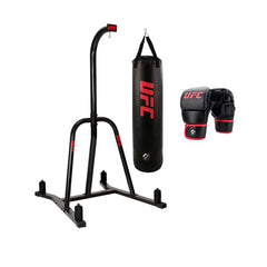UFC Single Station Bag Stand with MMA 25Kg Punch Bag and 8Oz Sparring Gloves in 2 Colours and 2 Glove Sizes