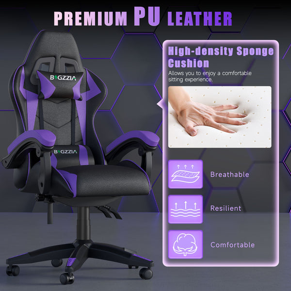 GartistGo Ergonomic Gaming Chair - Gamer Chairs with Lumbar Cushion + Headrest, Height-Adjustable Office & Computer Chair for Adults, Girls, Boys (Without footrest)