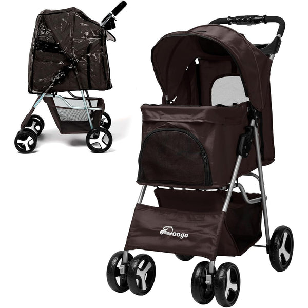 Foldable Pet Stroller With Rain Cover, Portable Foldable Outdoor Walking Cart with Large Space, Hand-Pull Design, Durable Oxford Fabric, Ergonomic Handle & Ventilation Mesh, Lightweight & Sturdy Frame For Small To Medium Dogs - Outdoor Pet Carrier, Modern