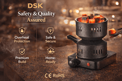 DSK Electric Charcoal Burner – Adjustable Heat Coal Stove with Removable Heating Plate for Incense, Bakhoor, Shisha Charcoal, BBQ Prep & Outdoor Cooking