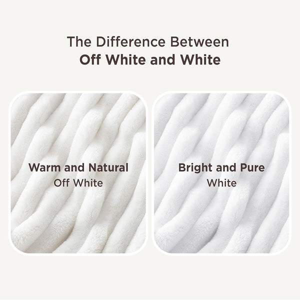 Bedsure Fleece Throw Blanket for Sofa - Fluffy Cosy Warm Blankets for Bed, Soft Cute Single Throw Gifts for Women and Girls, off White, 130X170 Cm